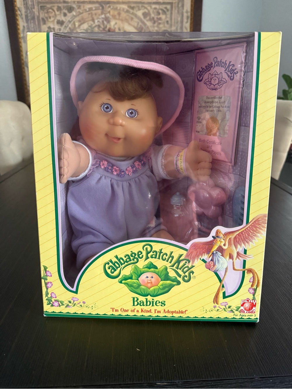 Cabbage Patch Kids Baby Doll in Lavender Outfit with Pink Accessories